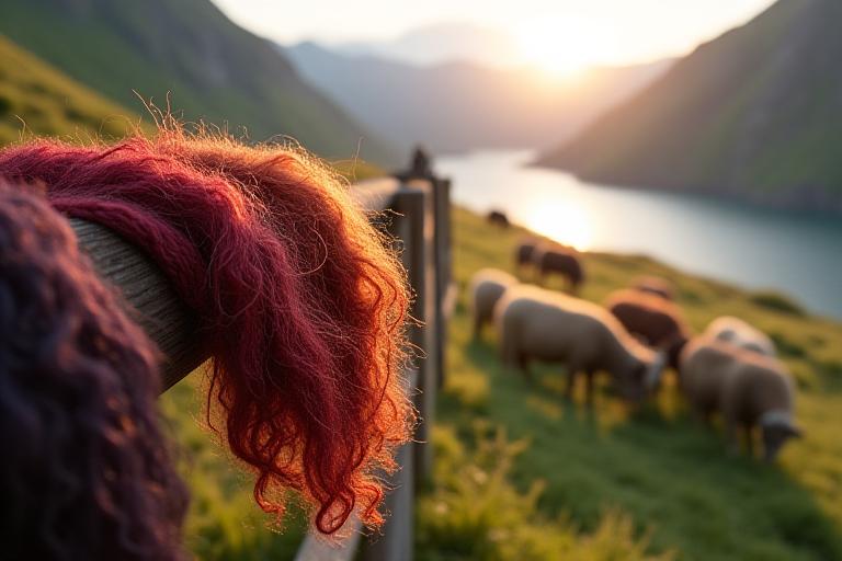 Sau i norsk natur og farget ullgarn